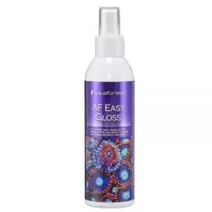 Aquaforest AF Easy Gloss bottle with purple label and colorful coral design.