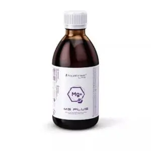 Aquaforest Mg Plus bottle with white label and purple text.