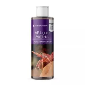 Aquaforest AF Liquid Artemia bottle with shrimp image.