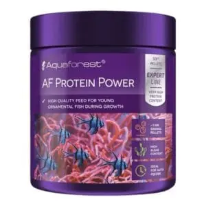 Aquaforest AF Protein Power fish food in a purple container.