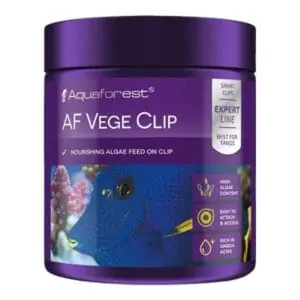 Aquaforest AF Vege Clip algae feed container with blue tang image.