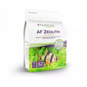 AF Zeolith filter media bag with fish illustration.