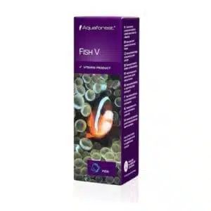 Aquaforest Fish V vitamin product packaging with clownfish image.