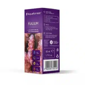 Aquaforest Kalium supplement box with coral imagery.