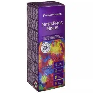 Aquaforest NitraPhos Minus product box with vibrant coral images.
