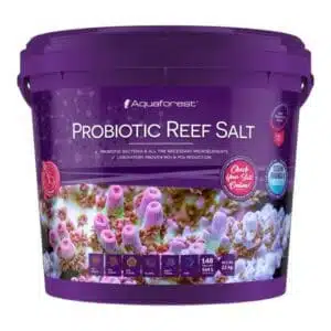 Aquaforest Probiotic Reef Salt container with coral imagery.