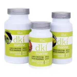 Three containers of Easy Reefs DKI Marine fish feed.